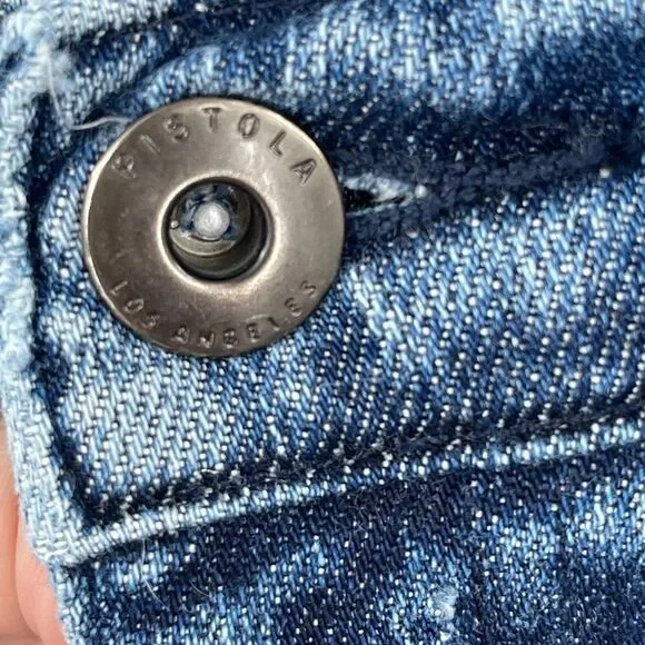 Pistola Blue Flannel Plaid Cuff Cropped Mid Rise Wash Jeans Size 27 - Picture 5 of 11